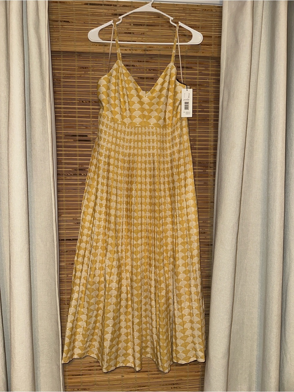 New! Elie Tahari Yellow & White Geometric Pleated Dress
